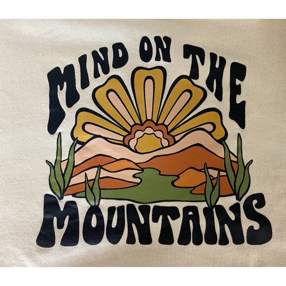 PacSun UNISEX OSFM Yellow Crewneck Sweatshirt Mind On The Mountains EUC - Picture 1 of 5